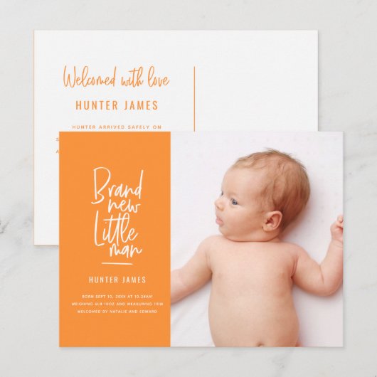 Aankondiging van geboorte baby's met een moderne h (Voorkant / Achterkant)