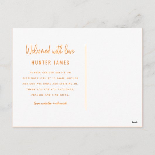 Aankondiging van geboorte baby's met een moderne h (Achterkant)