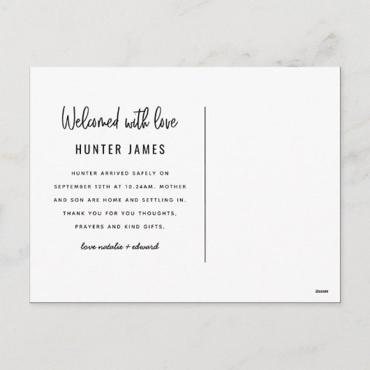 Aankondiging van geboorte baby's met een moderne h (Achterkant)