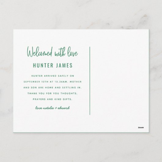 Aankondiging van geboorte baby's met een moderne h (Achterkant)