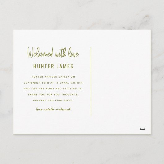 Aankondiging van geboorte baby's met een moderne h (Achterkant)