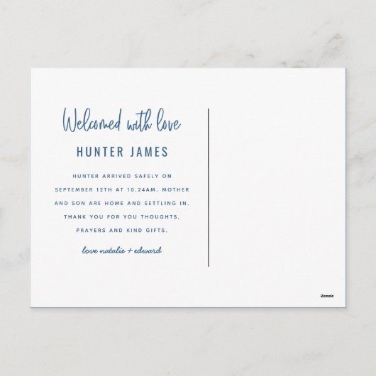 Aankondiging van geboorte baby's met een moderne h (Achterkant)