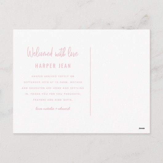 Aankondiging van geboorte door een meisje met een  (Achterkant)