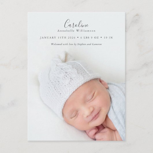 Aankondiging van geboorte door moderne Script-foto Briefkaart (Voorkant)