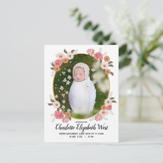  aankondiging van geboorte Florals Daisies Baby (Staand voorkant)