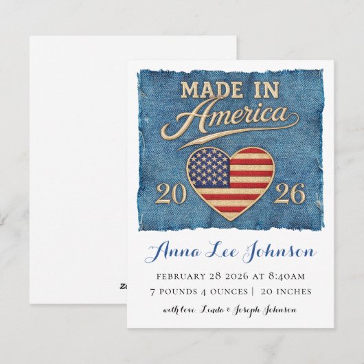 Aankondiging van geboorte in Amerika gemaakt (Voorkant / Achterkant)