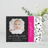 Aankondiging van geboorte in zwart-wit en warm-roz (Staand voorkant)