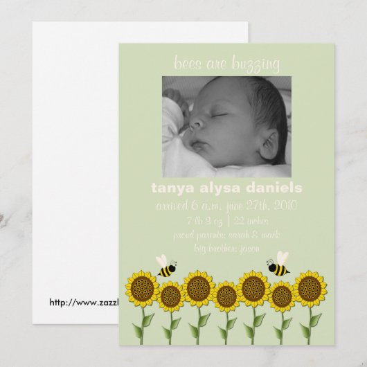 Aankondiging van geboorte met gezoem (Voorkant / Achterkant)