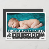 Aankondiging van geboorte op moderne schaal en klo (Voorkant / Achterkant)