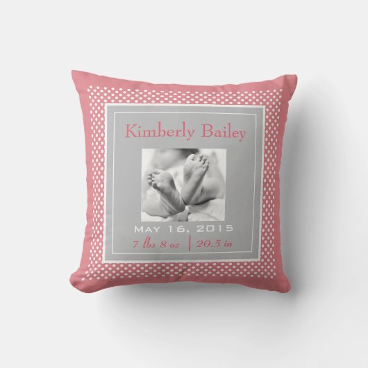 Aankondiging van geboorte Polka Dots Nursery Kussen (Voorkant)