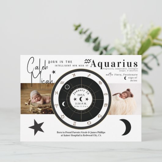 Aankondiging van geboorte van aangepaste Sun Sign  (Staand voorkant)