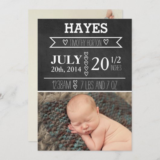 aankondiging van geboorte van Chalkboard (Voorkant / Achterkant)