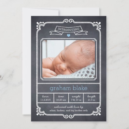 Aankondiging van geboorte van gekalkt Lijst - blau (Voorkant)