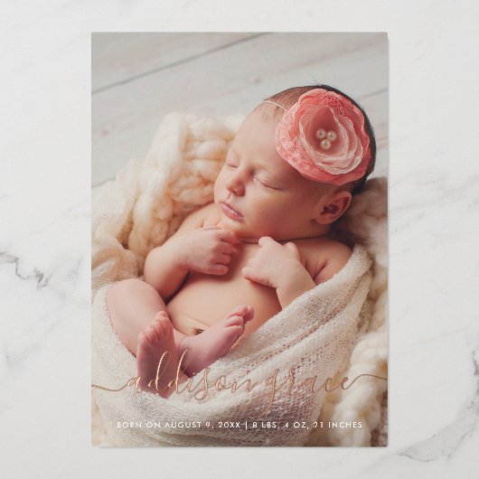 Aankondiging van geboorte van het moderne script f (Voorkant)