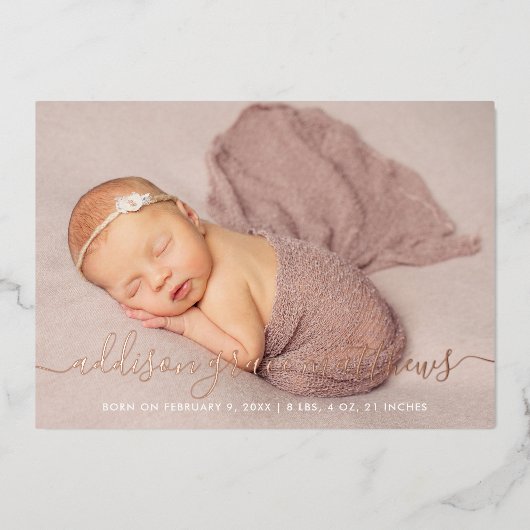 Aankondiging van geboorte van het moderne script f (Voorkant)