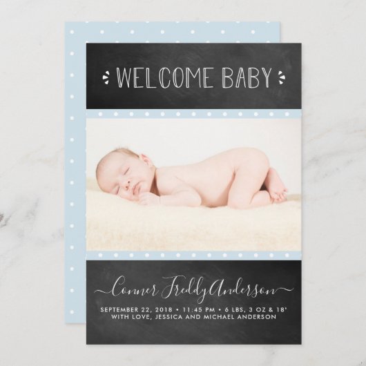 Aankondiging van geboorte van modern Chalkboard (Voorkant / Achterkant)