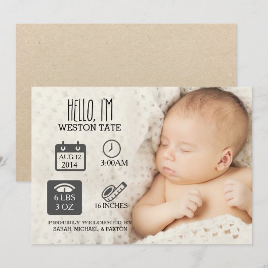 Aankondiging van geboorte van pasgeborene (Voorkant / Achterkant)