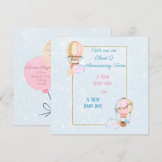Aankondiging van geboorte van Twin Girl en Boy (Voorkant / Achterkant)