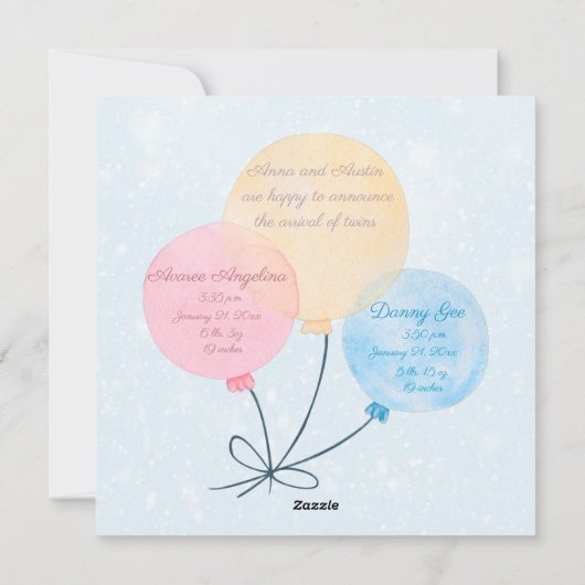 Aankondiging van geboorte van Twin Girl en Boy (Achterkant)