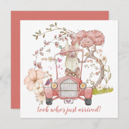 Aankondiging van geboorte van Vintage Car Cute Bun