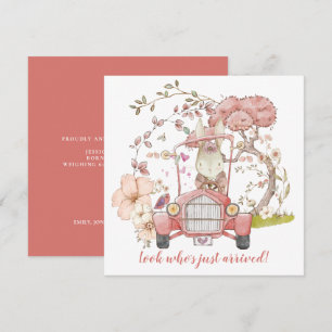Aankondiging van geboorte van Vintage Car Cute Bun