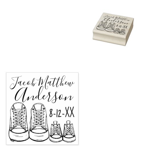 Aankondiging van geboortedatum speciale babyschoen rubberstempel (Gestempeld)