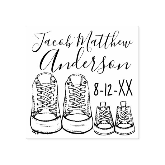 Aankondiging van geboortedatum speciale babyschoen rubberstempel (Afrduk)