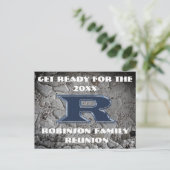 Aankondiging van gezinspagnenreüm blauwe letter R  Briefkaart (Staand voorkant)