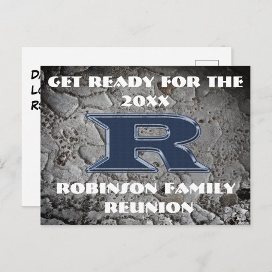 Aankondiging van gezinspagnenreüm blauwe letter R  Briefkaart (Voorkant / Achterkant)