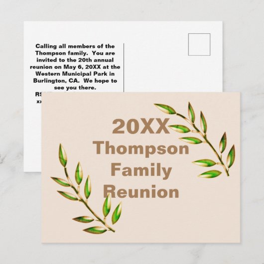 Aankondiging van goedkope gezinshereniging briefkaart (Voorkant / Achterkant)