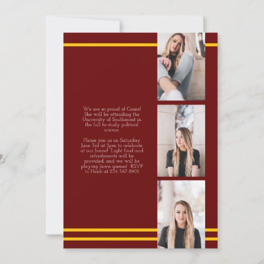 Aankondiging van Gold Maroon School Colors Afstude (Achterkant)