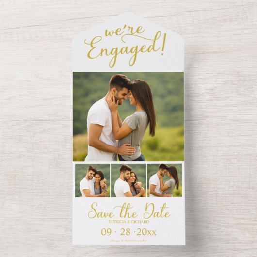 Aankondiging van Gold Verloving en sla de datum op (Binnen)