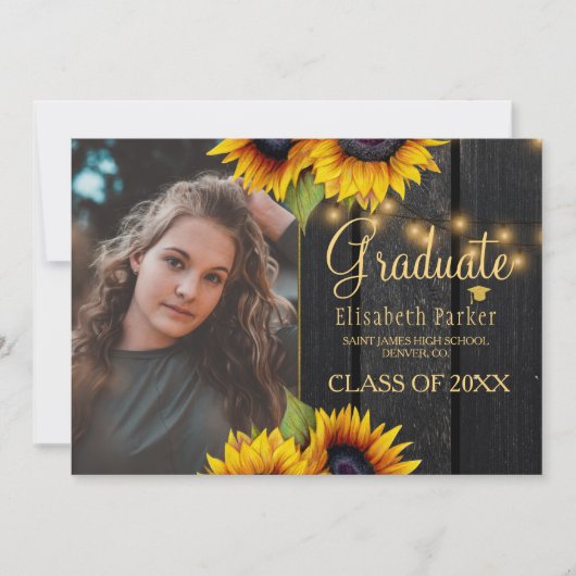 Aankondiging van gouden zonnebloemen afstuderen (Voorkant)