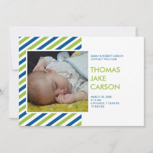 Aankondiging van groene blauwe groene baby met mod