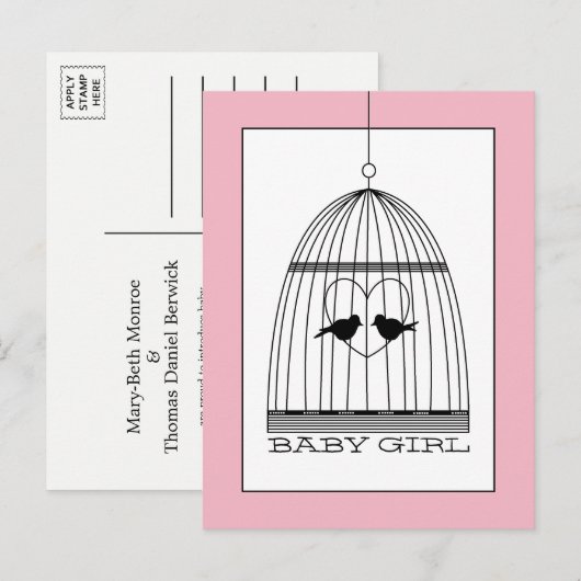  aankondiging van Heart Birdcage Baby Girl (Voorkant / Achterkant)