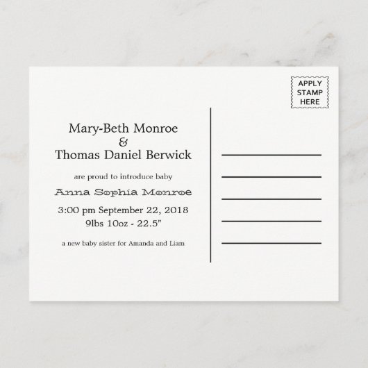  aankondiging van Heart Birdcage Baby Girl (Achterkant)