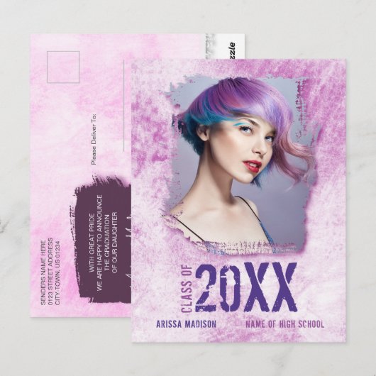 Aankondiging van het Afstudeerder van de Roze Foto Briefkaart (Voorkant / Achterkant)