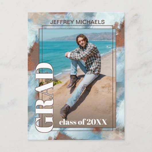 Aankondiging van het Afstuderen Aqua Blue Brown Be Briefkaart (Voorkant)