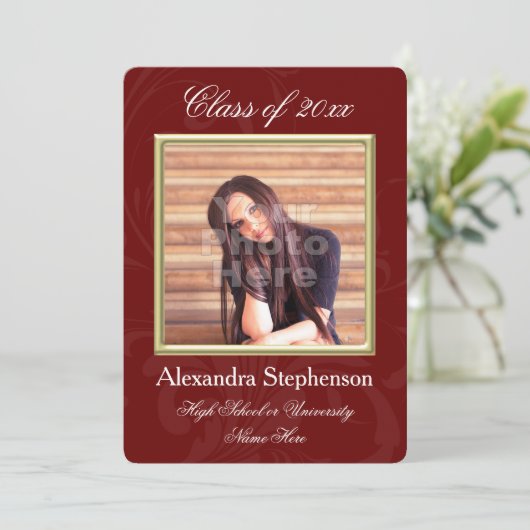 Aankondiging van het Afstuderen Burgundy Elegance (Staand voorkant)