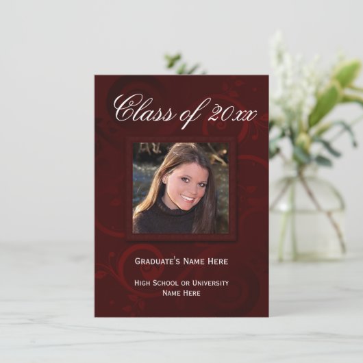 Aankondiging van het Afstuderen Burgundy Elegance (Staand voorkant)