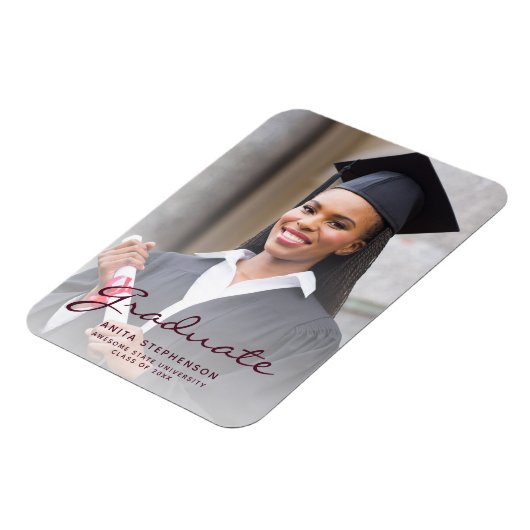 Aankondiging van het Afstuderen Burgundy Script Magneet (Linkerzijde)