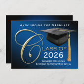 Aankondiging van het Afstuderen Elegant Navy Blue (Voorkant / Achterkant)