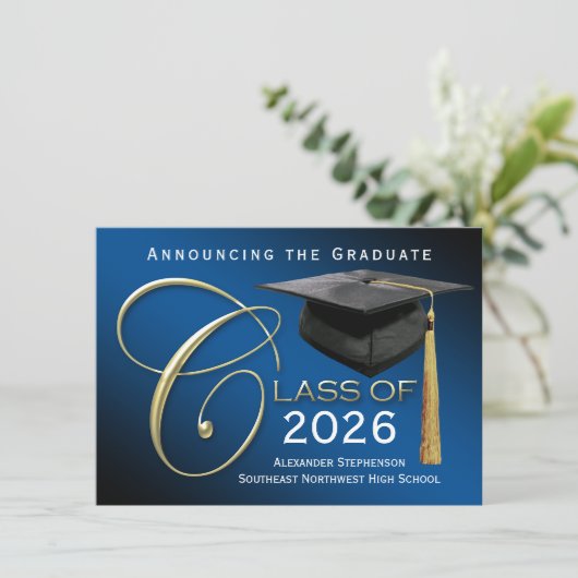 Aankondiging van het Afstuderen Elegant Navy Blue (Staand voorkant)