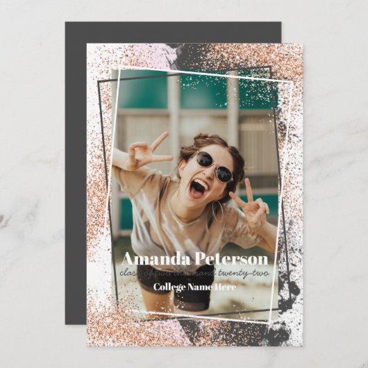 Aankondiging van het Afstuderen Elegant Roos Gold (Voorkant / Achterkant)