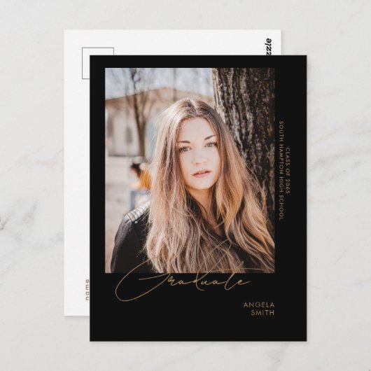 Aankondiging van het Afstuderen Foto Black in bewe Briefkaart (Voorkant / Achterkant)