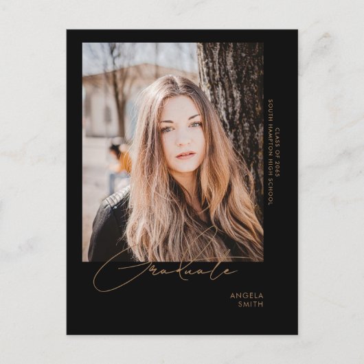 Aankondiging van het Afstuderen Foto Black in bewe Briefkaart (Voorkant)