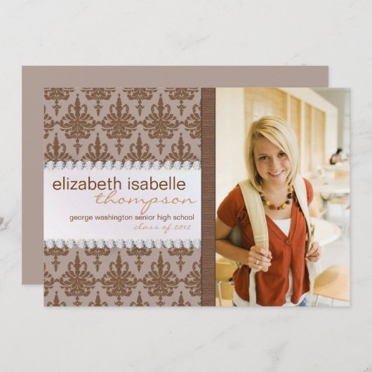 Aankondiging van het Afstuderen Glamor Damask & Je (Voorkant / Achterkant)