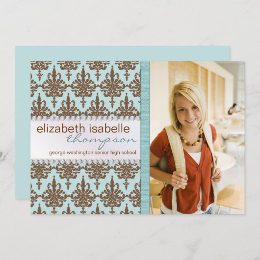 Aankondiging van het Afstuderen Glamor Damask & Je (Voorkant / Achterkant)