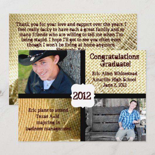 Aankondiging van het Afstuderen LandenBurlap (Voorkant / Achterkant)