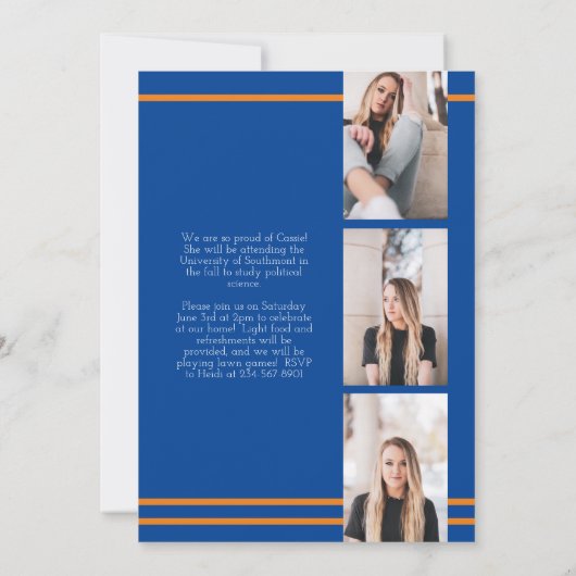 Aankondiging van het Afstuderen Oranje blauwe scho (Achterkant)